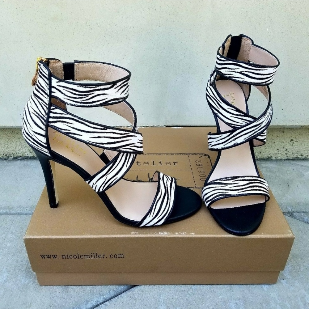 Sexy Zebra Print Nicole Miller Strappy Heels - Picture 3 of 8